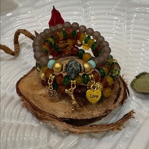 Modern Boho Beaded Bracelet Stack with Charms